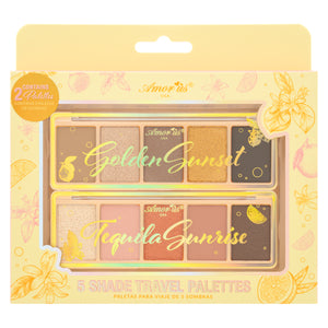 Amorus 5 Shade Travel Palettes Golden Sunset & Tequila Sunrise Silky Smooth Formula Travel Size Versatile Color Range High Payoff Matte Shimmer Foil Finish Amor Us