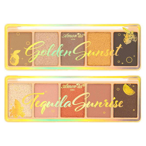 Amorus 5 Shade Travel Palettes Golden Sunset & Tequila Sunrise Silky Smooth Formula Travel Size Versatile Color Range High Payoff Matte Shimmer Foil Finish Amor Us